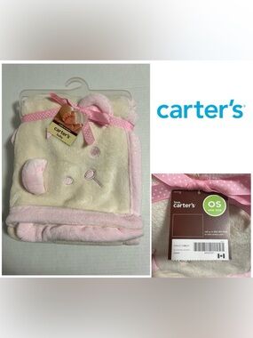 🆕CARTER’S - NWT - 40”X30” - INFANT GIRLS PINK TAN BEAR COZY SHERPA PLUSH BLANKET